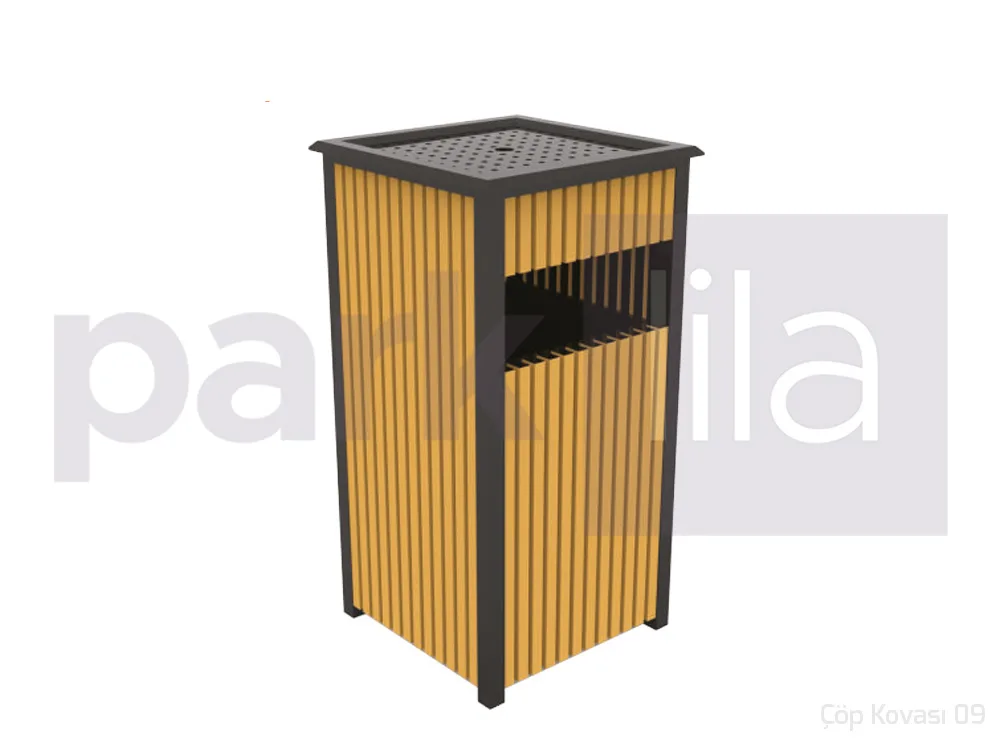 KD-21 Ahşap Kaplamalı Kare Çöp Kovası